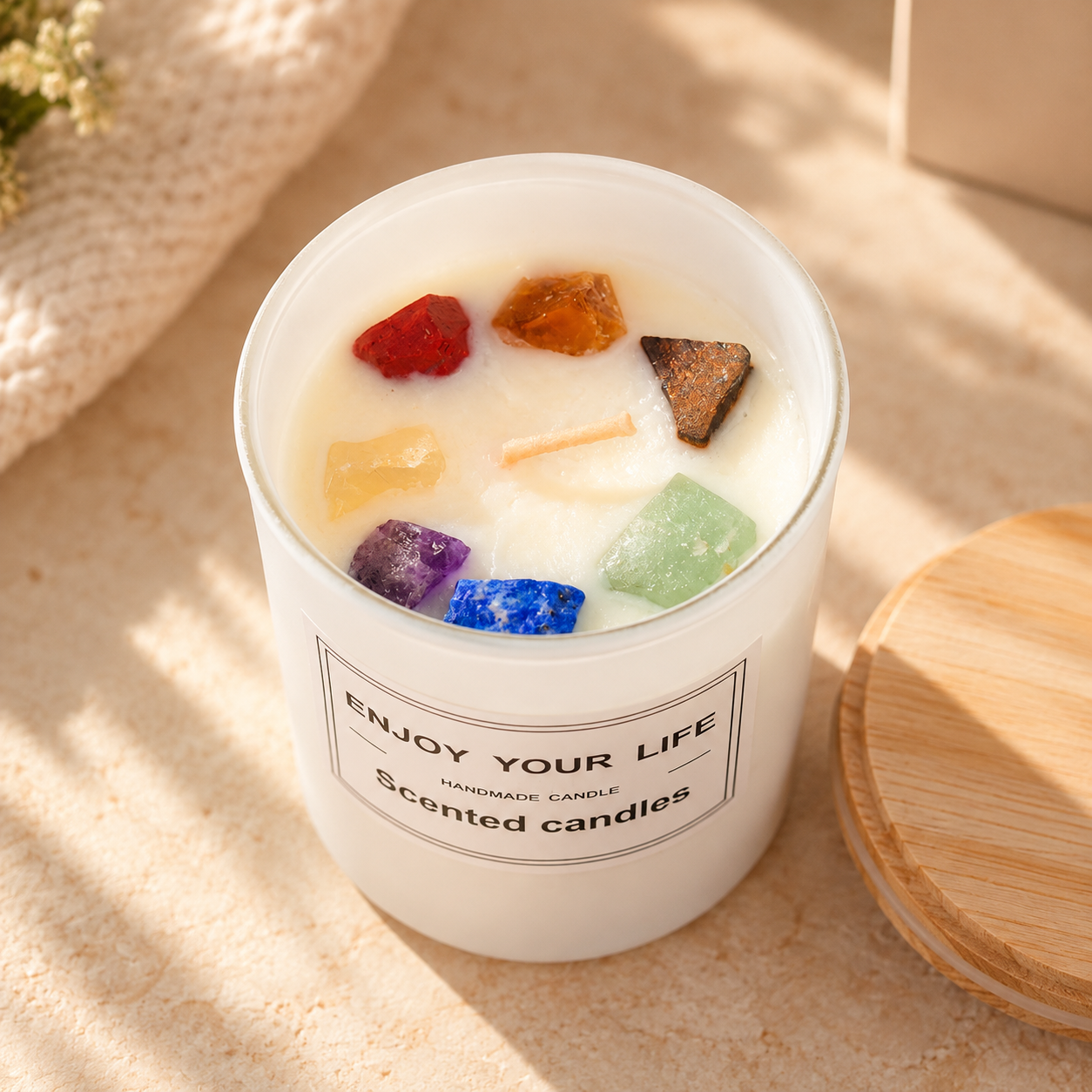 Crystal Stone Soy Candle with Wooden Lid