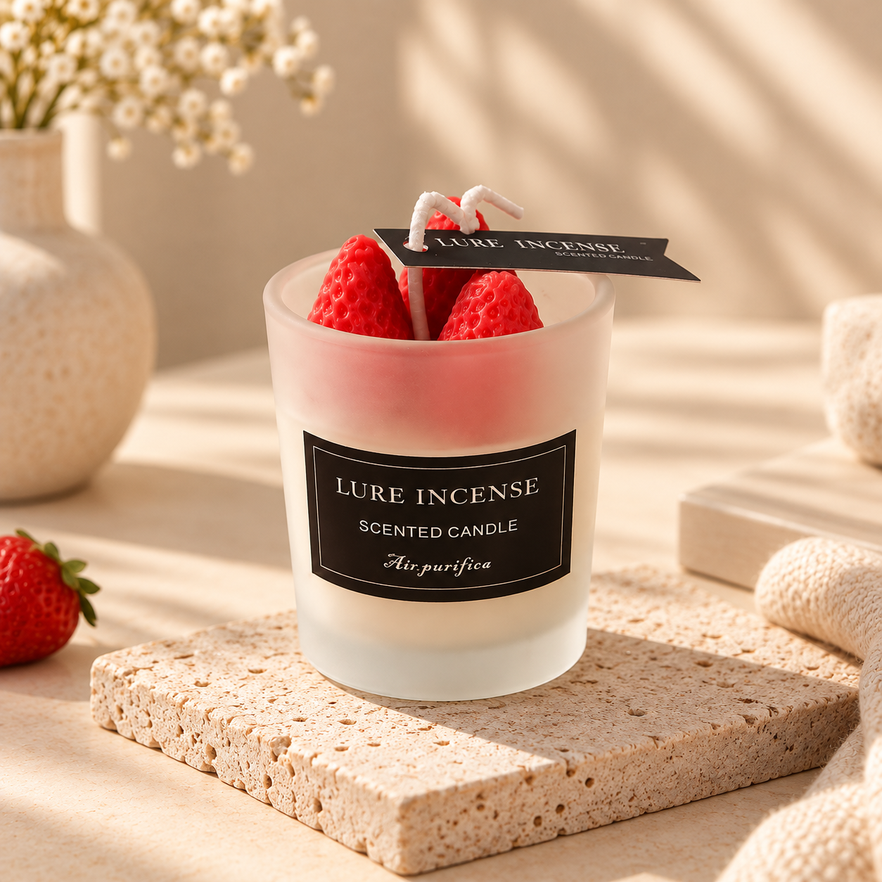 Strawberry Dessert Candle in Glass Cup