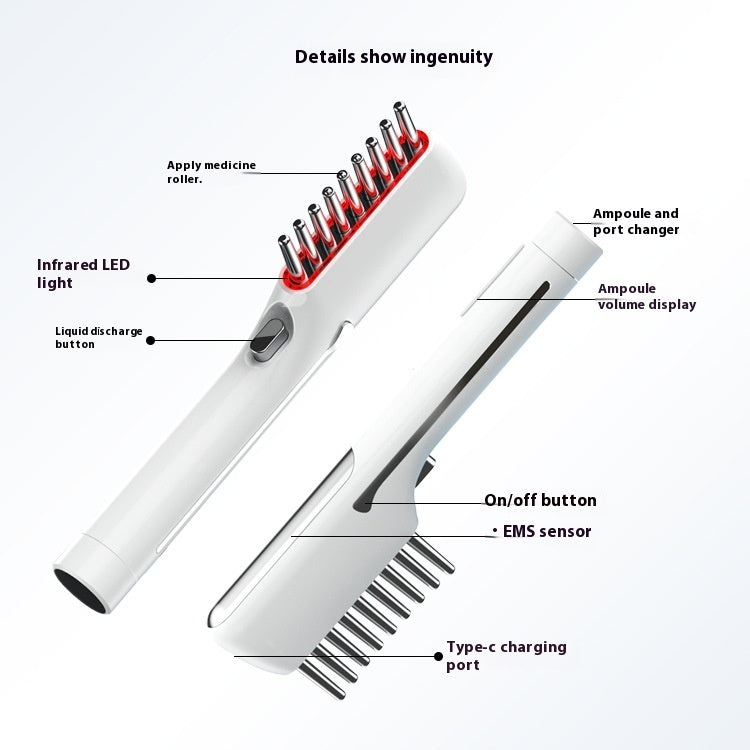 Red light scalp massage comb with applicator bottle