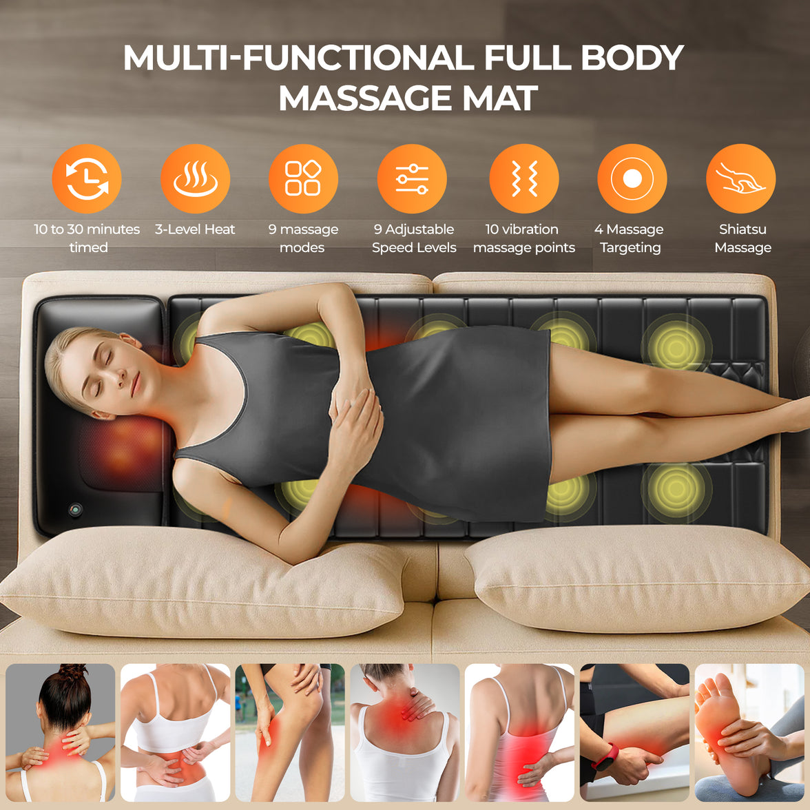 Heated full-body massage mat with kneading pillow, view 8