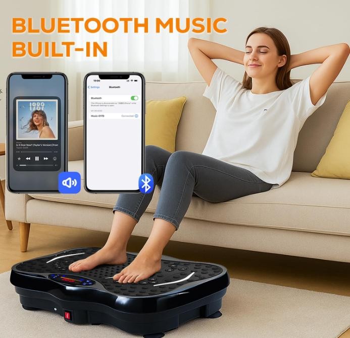 Home vibration plate with Bluetooth speaker, view 1