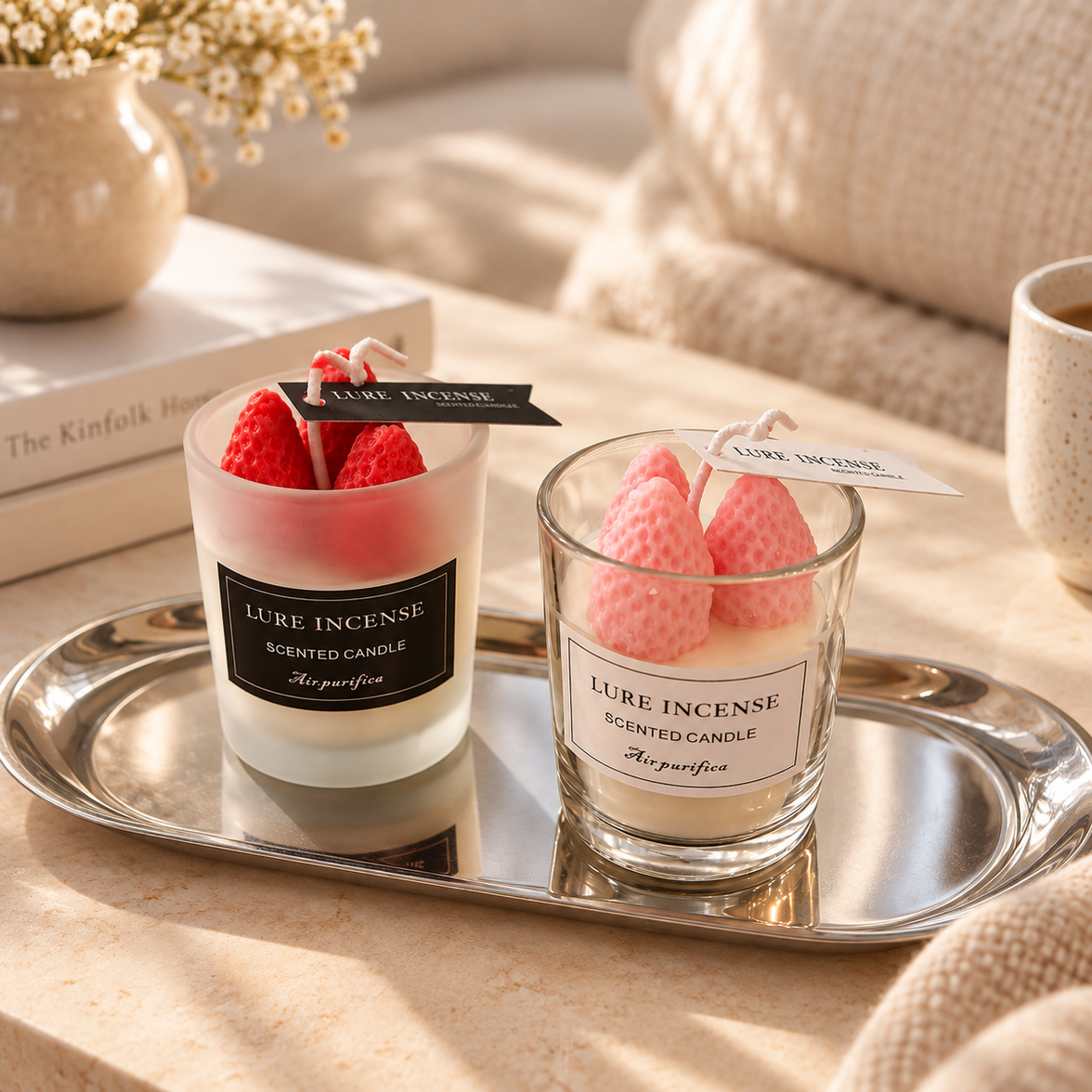 Strawberry Dessert Candle in Glass Cup