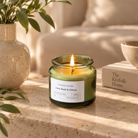 Wood Stoppered Green Glass Soy Wax Scented Candle