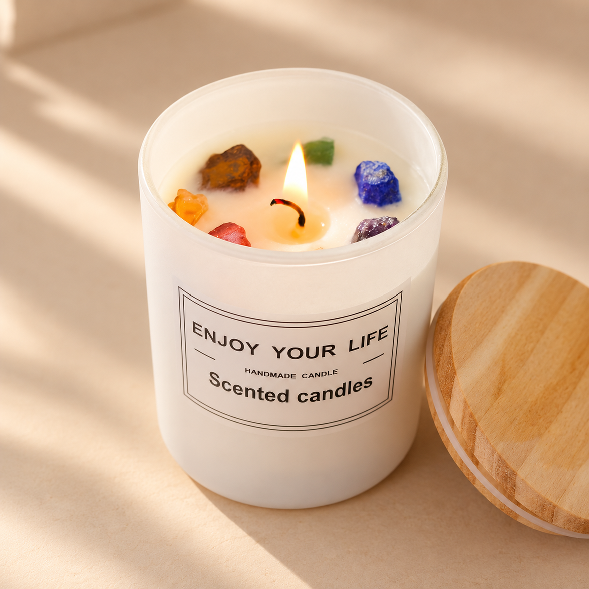 Crystal Stone Soy Candle with Wooden Lid