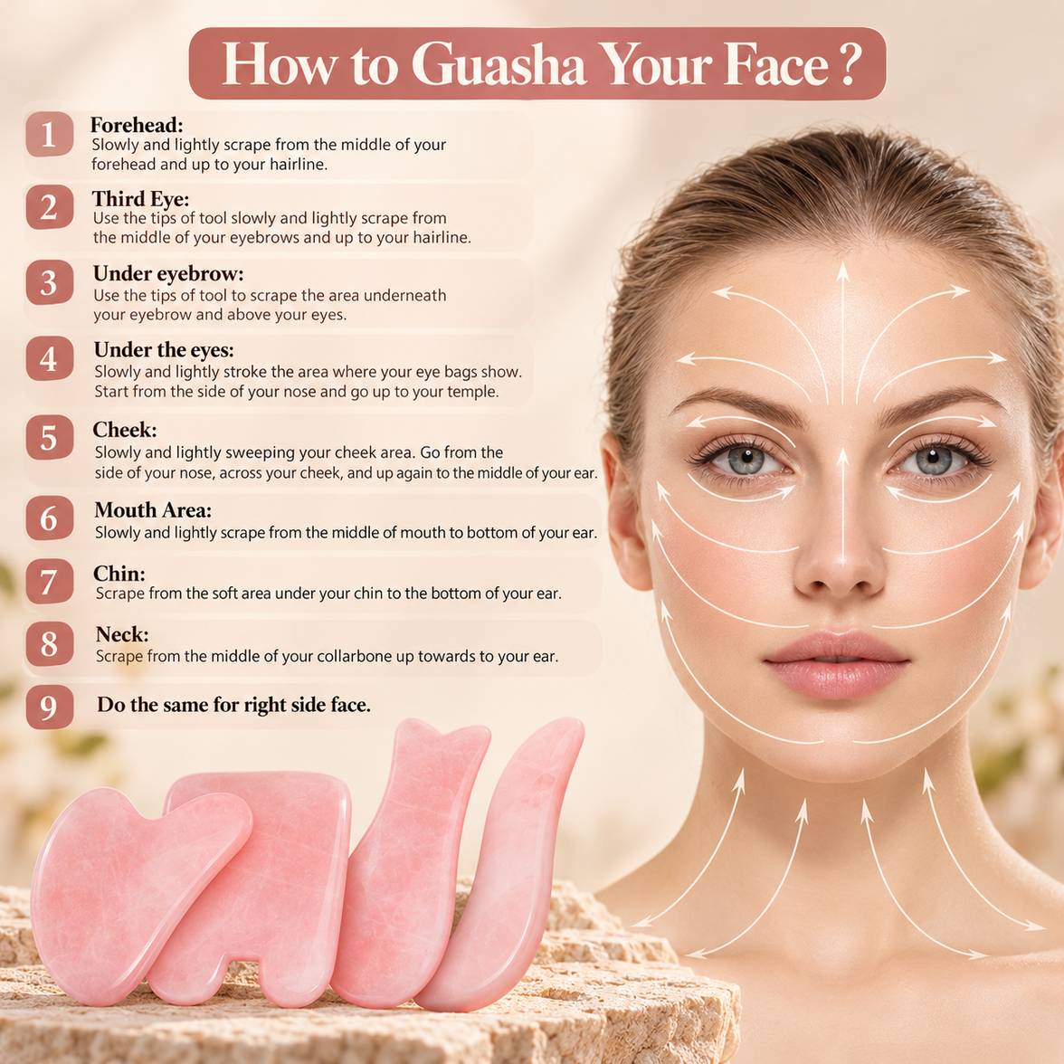 Natural Rose Quartz Gua Sha Massage Tool