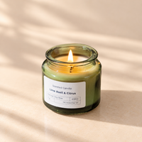 Wood Stoppered Green Glass Soy Wax Scented Candle