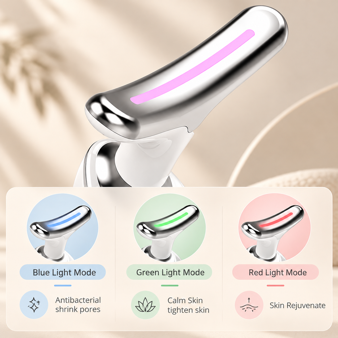 EMS Neck & Face Wand with Heat and 3-Color LED