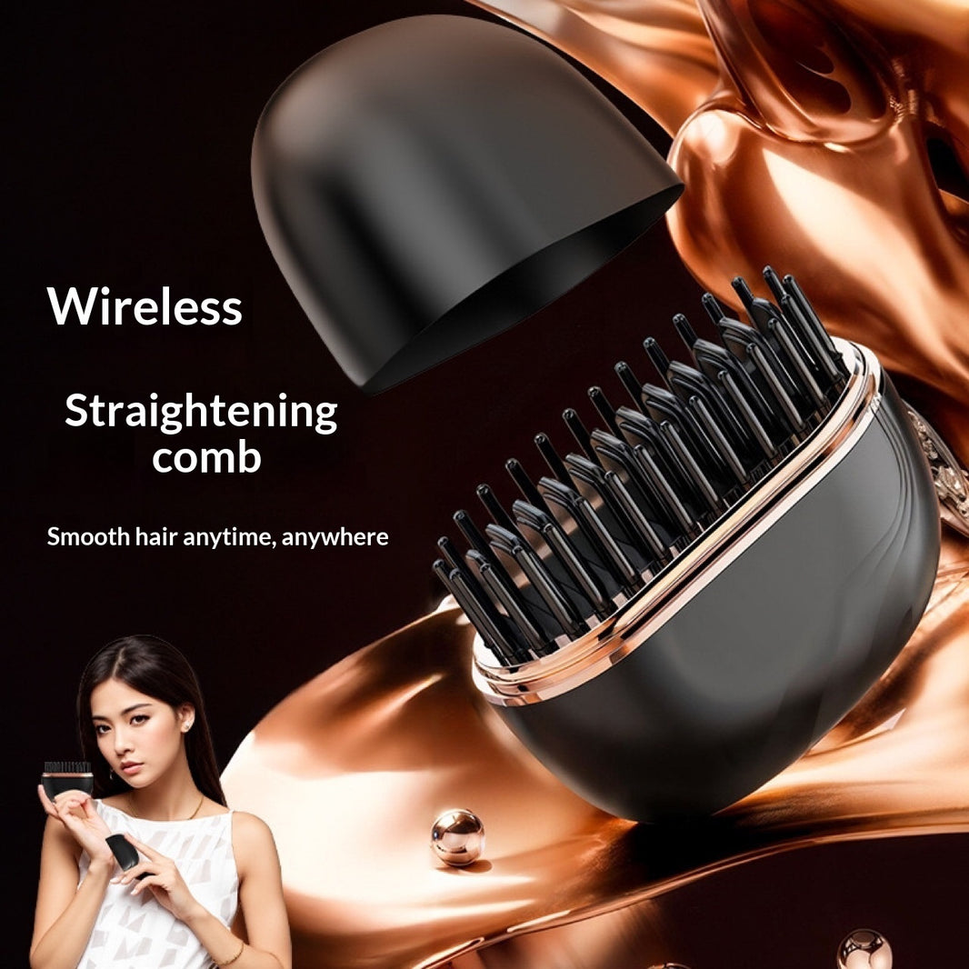Cordless mini hair straightening comb with lid